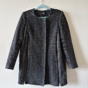 MAJE 💖 Dumbo Lambskin Trim Zipper Panel Black/White Coat 🔥